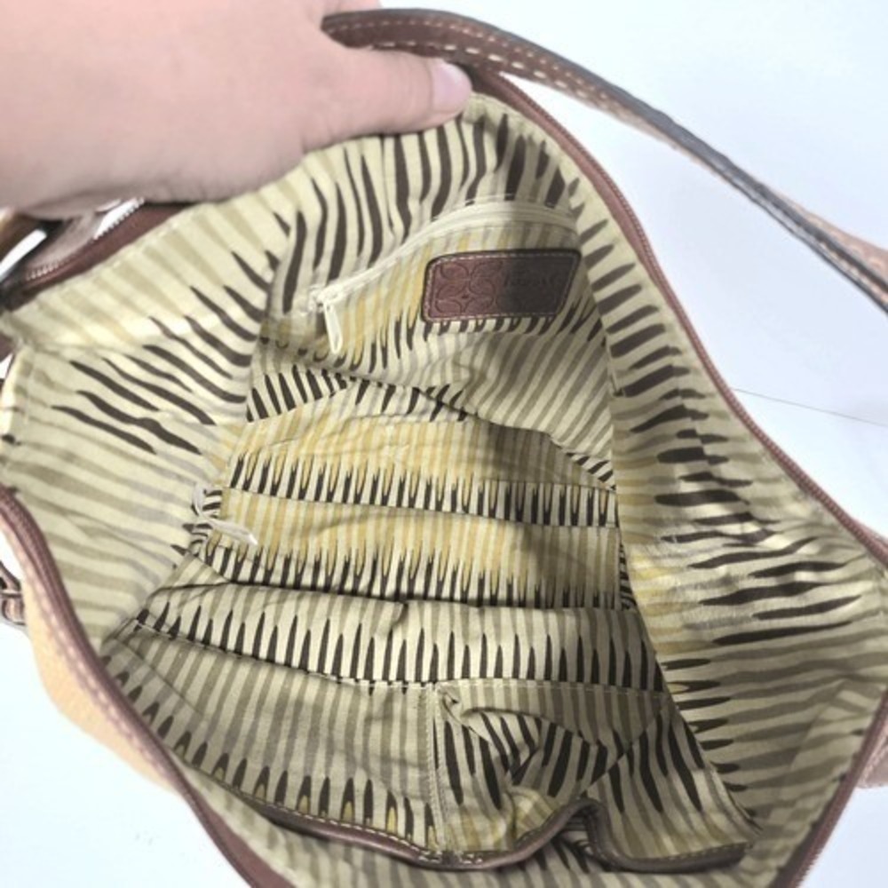 Fossil Straw Leather Floral‎ Canvas Hobo Bag Womens Small Brown Boho Key Charm - Picture 9 of 10